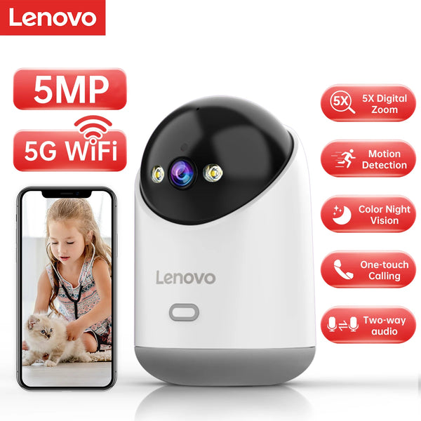 Lenovo 5MP WiFi Smart Camera – Indoor Security CCTV with Night Vision & Baby Monitor